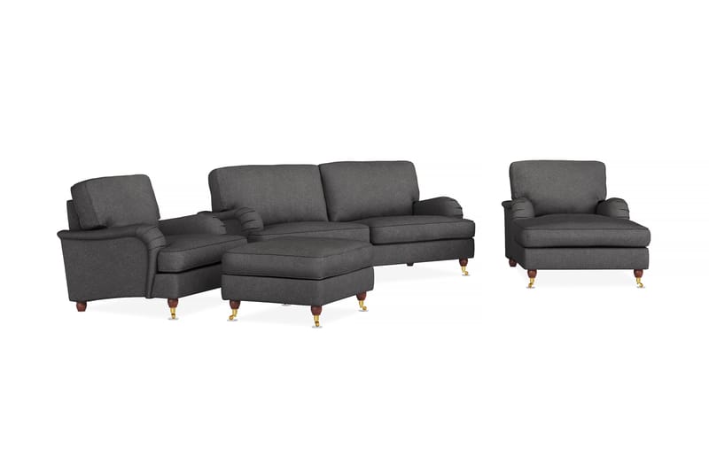Howard Lyx Soffgrupp 3-sits Soffa + Divanfåtölj + Fåtölj + Fotpall i Tyg - Mörkgrå - Möbler - Soffa - Soffgrupp - Howard soffgrupp
