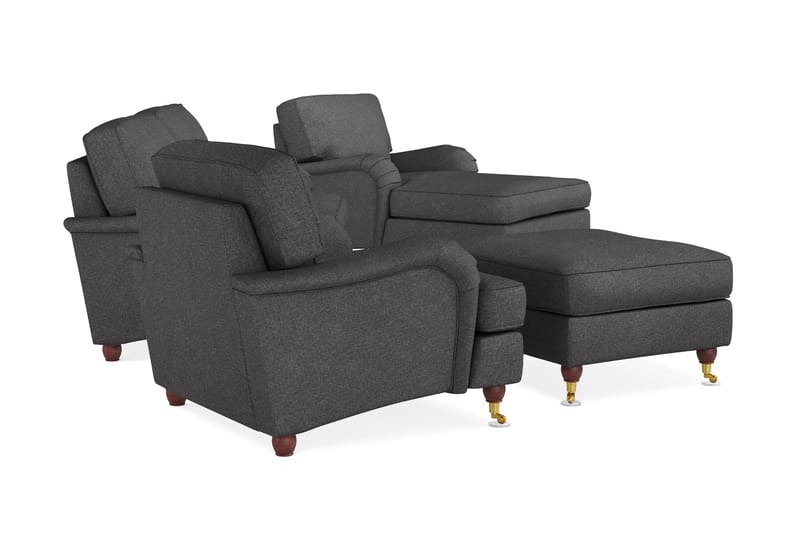 Howard Lyx Soffgrupp 3-sits Soffa + Divanfåtölj + Fåtölj + Fotpall i Tyg - Mörkgrå - Möbler - Soffa - Soffgrupp - Howard soffgrupp
