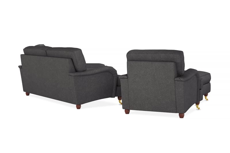 Howard Lyx Soffgrupp 3-sits Soffa + Divanfåtölj + Fåtölj + Fotpall i Tyg - Mörkgrå - Möbler - Soffa - Soffgrupp - Howard soffgrupp