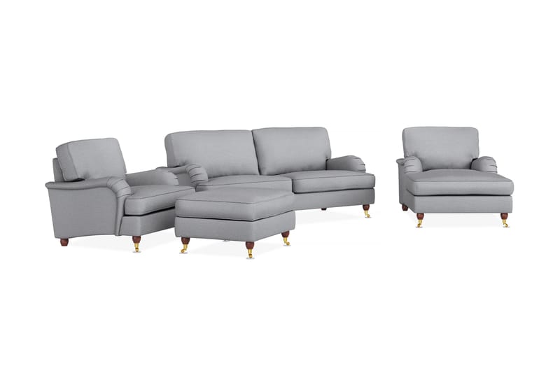 Howard Lyx Soffgrupp 3-sits Soffa + Divanfåtölj + Fåtölj + Fotpall i Tyg - Ljusgrå - Möbler - Soffa - Soffgrupp - Howard soffgrupp