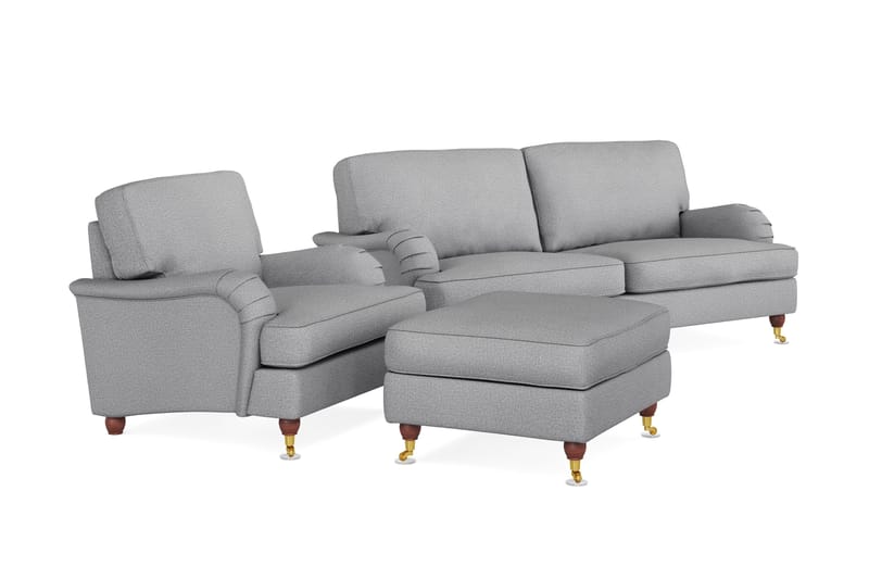 Howard Lyx Soffgrupp 3-sits Soffa + Fåtölj + Fotpall i Tyg - Ljusgrå - Möbler - Soffa - Soffgrupp - Howard soffgrupp