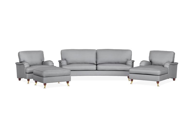 Howard Lyx Soffgrupp 3-sits Svängd Soffa + Divanfåtölj + Fåtölj + Fotpall i Tyg - Ljusgrå - Möbler - Soffa - Soffgrupp - Howard soffgrupp