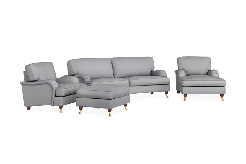 Howard Lyx Soffgrupp 3-sits Svängd Soffa + Divanfåtölj + Fåtölj + Fotpall i Tyg - Ljusgrå - Möbler - Soffa - Soffgrupp - Howard soffgrupp
