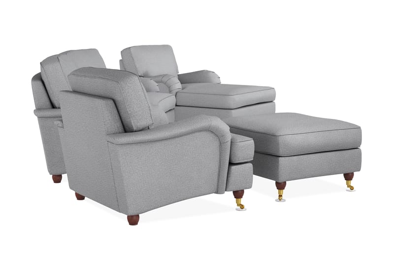Howard Lyx Soffgrupp 3-sits Svängd Soffa + Divanfåtölj + Fåtölj + Fotpall i Tyg - Ljusgrå - Möbler - Soffa - Soffgrupp - Howard soffgrupp