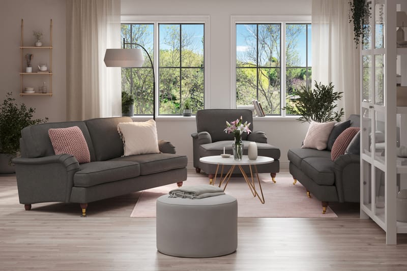 Howard Lyx Soffgrupp 4-sits + 3-sits Soffa + Divanfåtölj i Tyg - Mörkgrå - Möbler - Soffa - Soffgrupp - Howard soffgrupp