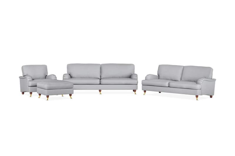 Howard Lyx Soffgrupp 4-sits + 3-sits Soffa + Fåtölj + Fotpall i Tyg - Ljusgrå - Möbler - Soffa - Soffgrupp - Howard soffgrupp