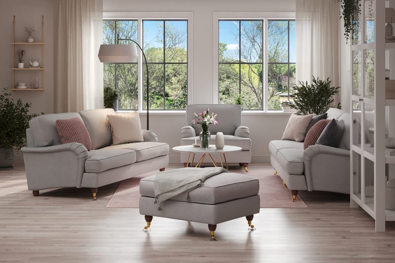 Howard Lyx Soffgrupp 4-sits + 3-sits Soffa + Fåtölj + Fotpall i Tyg - Ljusgrå - Möbler - Soffa - Soffgrupp - Howard soffgrupp