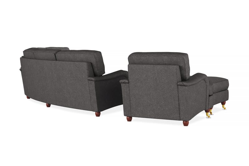 Howard Lyx Soffgrupp 4-sits + 3-sits Svängd Soffa + Fåtölj + Fotpall i Tyg - Mörkgrå - Möbler - Soffa - Soffgrupp - Howard soffgrupp