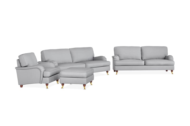Howard Lyx Soffgrupp 4-sits + 3-sits Soffa + Fåtölj + Fotpall i Tyg - Ljusgrå - Möbler - Soffa - Soffgrupp - Howard soffgrupp