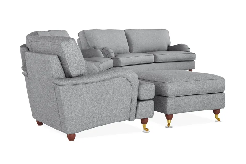 Howard Lyx Soffgrupp 4-sits + 3-sits Svängd Soffa + Fåtölj + Fotpall i Tyg - Ljusgrå - Möbler - Soffa - Soffgrupp - Howard soffgrupp