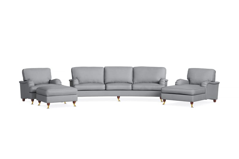 Howard Lyx Soffgrupp 4-sits Svängd Soffa + Divanfåtölj + Fåtölj + Fotpall i Tyg - Ljusgrå - Möbler - Soffa - Soffgrupp - Howard soffgrupp