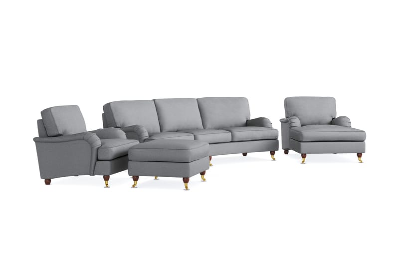 Howard Lyx Soffgrupp 4-sits Svängd Soffa + Divanfåtölj + Fåtölj + Fotpall i Tyg - Ljusgrå - Möbler - Soffa - Soffgrupp - Howard soffgrupp