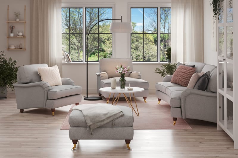 Howard Lyx Soffgrupp 4-sits Svängd Soffa + Divanfåtölj + Fåtölj + Fotpall i Tyg - Ljusgrå - Möbler - Soffa - Soffgrupp - Howard soffgrupp