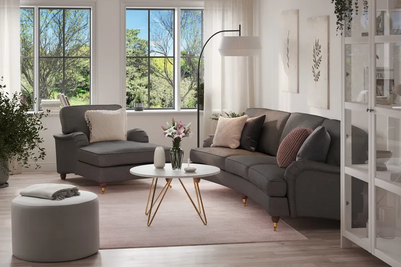 Howard Lyx Soffgrupp 4-sits Svängd Soffa + Divanfåtölj i Tyg - Mörkgrå - Möbler - Soffa - Soffgrupp - Howard soffgrupp