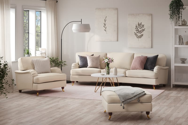 Howard Lyx Soffgrupp 4-sits Svängd Soffa + Fåtölj + Fotpall i Tyg - Beige - Möbler - Soffa - Soffgrupp - Howard soffgrupp