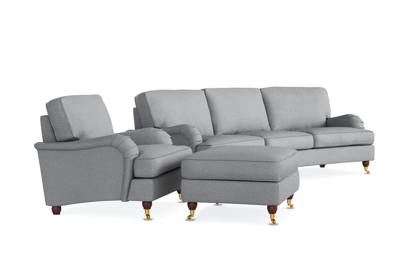 Howard Lyx Soffgrupp 4-sits Svängd Soffa + Fåtölj + Fotpall i Tyg - Ljusgrå - Möbler - Soffa - Soffgrupp - Howard soffgrupp