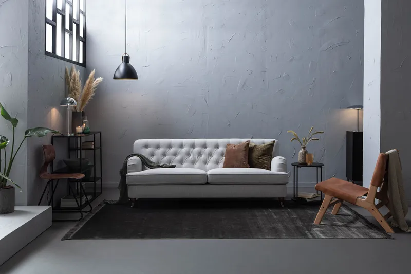 Howard Riviera Soffgrupp 2-sits + 3-sits Soffa + Fåtölj + Fotpall i Tyg - Grå - Möbler - Soffa - Soffgrupp - Howard soffgrupp