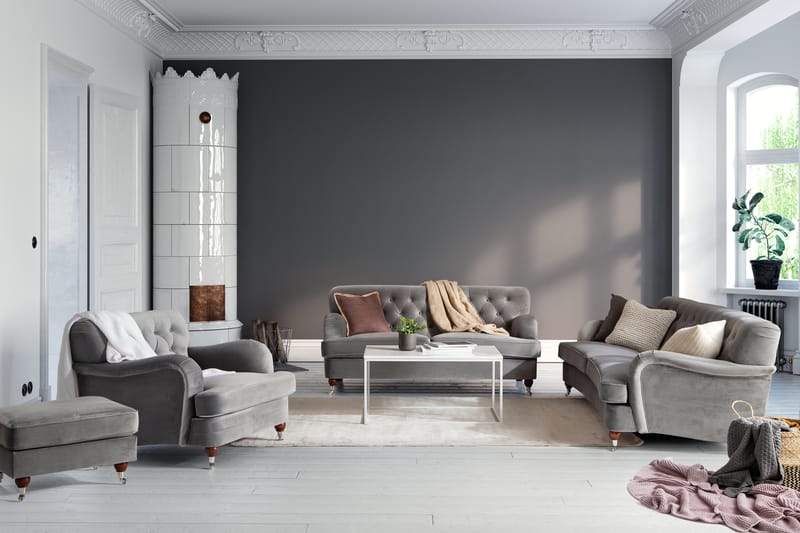 Howard Riviera Soffgrupp 2-sits+3-sits+Fåtölj+Fotpall Svängd - Silvergrå - Möbler - Soffa - Soffgrupp - Howard soffgrupp
