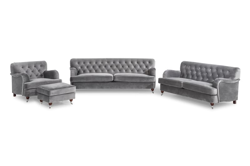 Howard Riviera Soffgrupp 2-sits+3-sits+Fåtölj+Fotpall Svängd - Silvergrå - Möbler - Soffa - Soffgrupp - Howard soffgrupp