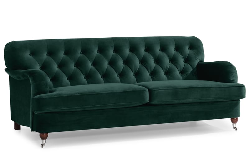 Howard Riviera Soffgrupp 3-sits + 2-sits Soffa + Fåtölj + Fotpall i Sammet - Grön - Möbler - Soffa - Soffgrupp - Howard soffgrupp