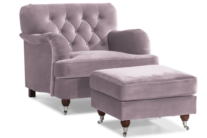 Howard Riviera Soffgrupp 3-sits + 2-sits Soffa + Fåtölj + Fotpall i Sammet - Lila - Möbler - Soffa - Soffgrupp - Howard soffgrupp