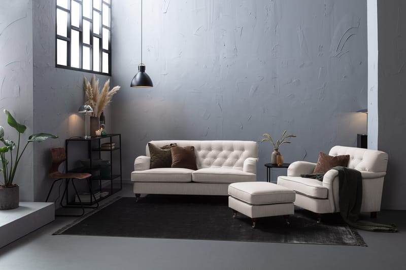 Howard Riviera Soffgrupp 3-sits + 2-sits Soffa + Fåtölj + Fotpall i Tyg - Ljusgrå - Möbler - Soffa - Soffgrupp - Howard soffgrupp