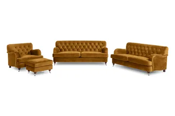 Howard Riviera Soffgrupp 3-sits + 2-sits Soffa + Fåtölj + Fotpall i Sammet