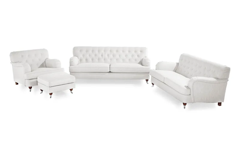 Howard Riviera Soffgrupp 3-sits + 2-sits Soffa + Fåtölj + Fotpall i Tyg, Ljusgrå