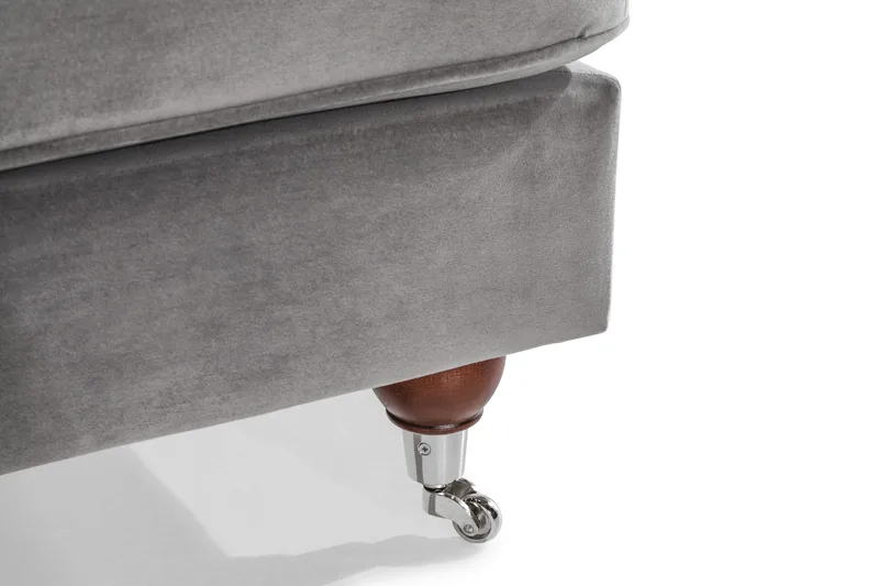 Howard Riviera Soffgrupp Svängd 3-sits + 2-sits Soffa + Fåtölj + Fotpall i Sammet - Ljusgrå - Möbler - Soffa - Soffgrupp - Howard soffgrupp