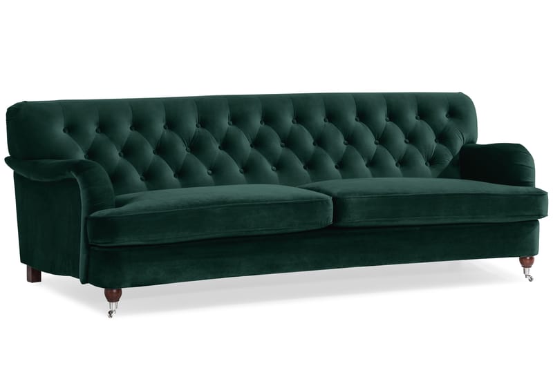 Howard Riviera Soffgrupp Svängd 3-sits + 2-sits Soffa + Fåtölj + Fotpall i Sammet - Grön - Möbler - Soffa - Soffgrupp - Howard soffgrupp