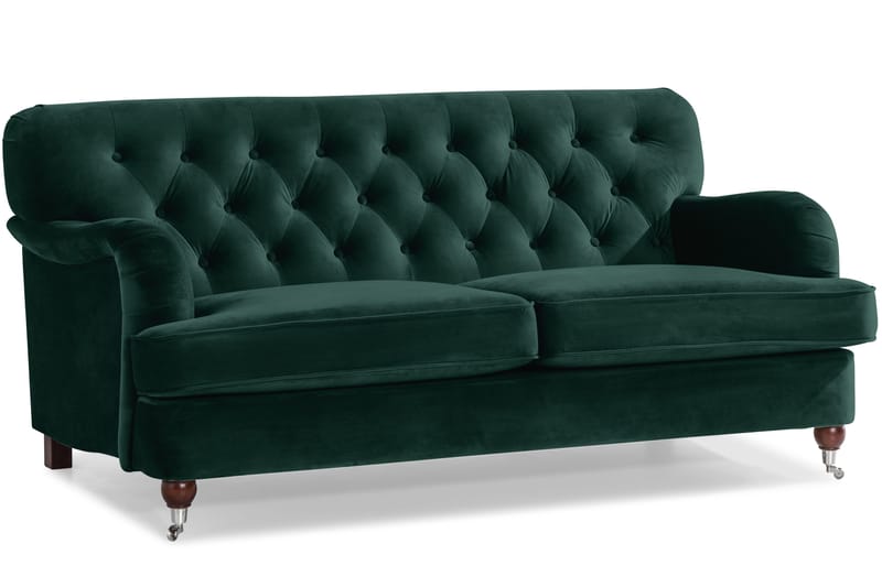 Howard Riviera Soffgrupp Svängd 3-sits + 2-sits Soffa + Fåtölj + Fotpall i Sammet - Grön - Möbler - Soffa - Soffgrupp - Howard soffgrupp
