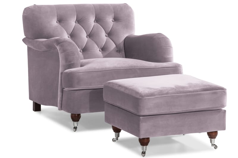 Howard Riviera Soffgrupp Svängd 3-sits + 2-sits Soffa + Fåtölj + Fotpall i Sammet - Lila - Möbler - Soffa - Soffgrupp - Howard soffgrupp