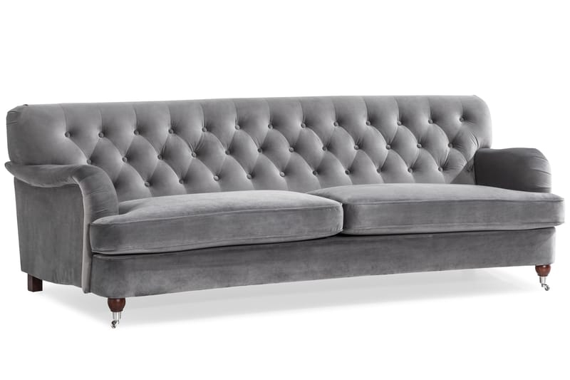 Howard Riviera Soffgrupp Svängd 3-sits + 2-sits Soffa + Fåtölj + Fotpall i Sammet - Ljusgrå - Möbler - Soffa - Soffgrupp - Howard soffgrupp