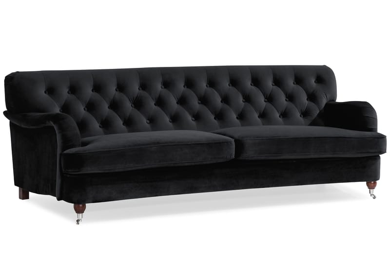 Howard Riviera Soffgrupp Svängd 3-sits + 2-sits Soffa + Fåtölj + Fotpall i Sammet - Svart - Möbler - Soffa - Soffgrupp - Howard soffgrupp