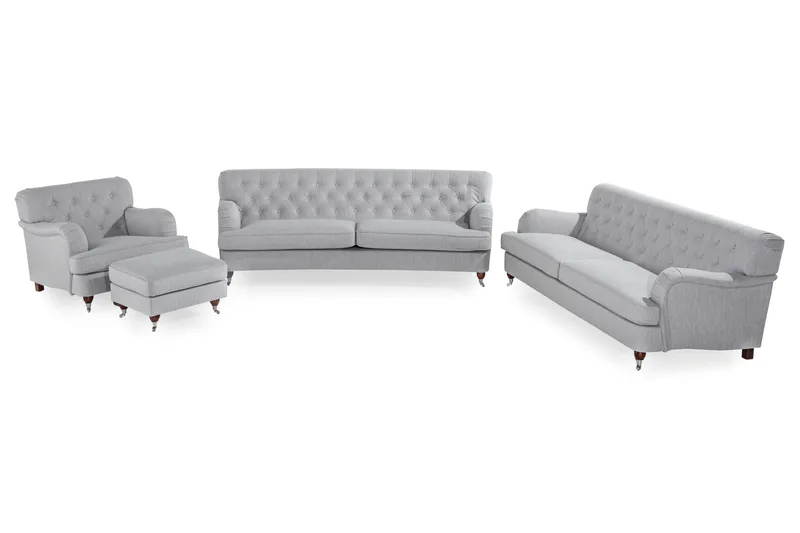 Howard Riviera Soffgrupp Svängd 3-sits + 2-sits Soffa + Fåtölj + Fotpall i Tyg, Grå