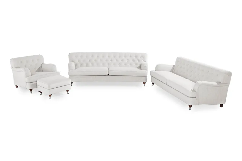 Howard Riviera Soffgrupp Svängd 3-sits + 2-sits Soffa + Fåtölj + Fotpall i Tyg, Ljusgrå