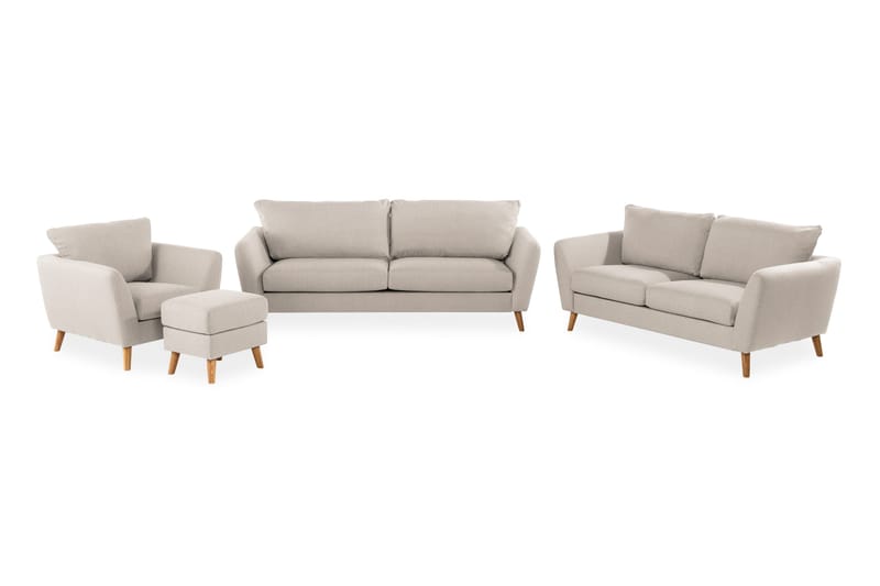 Trend Soffgrupp 3-sits + 2-sits Soffa + Fåtölj + Fotpall i Tyg, Beige
