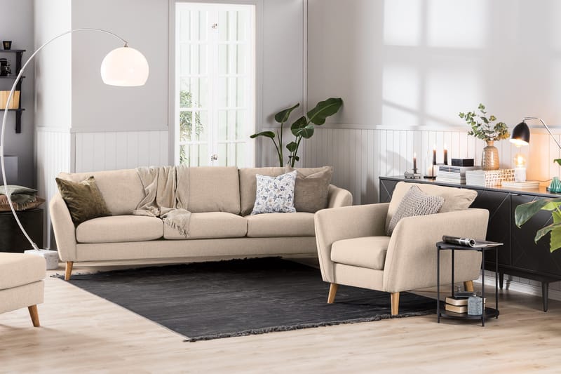 Trend Soffgrupp 3-sits + 2-sits Soffa + Fåtölj + Fotpall i Tyg - Beige - Möbler - Soffa - Soffgrupp