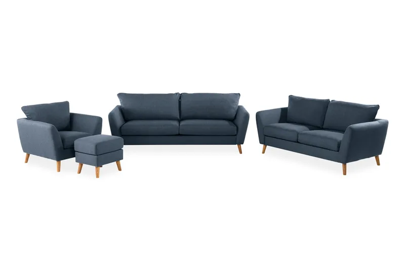 Trend Soffgrupp 3-sits + 2-sits Soffa + Fåtölj + Fotpall i Tyg - Blå - Möbler - Soffa - Soffgrupp - Howard soffgrupp