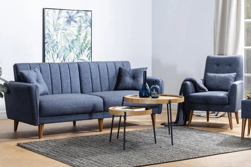 Lepinas 3-sits Bäddbar Soffgrupp i Tyg med Fåtölj, Blå