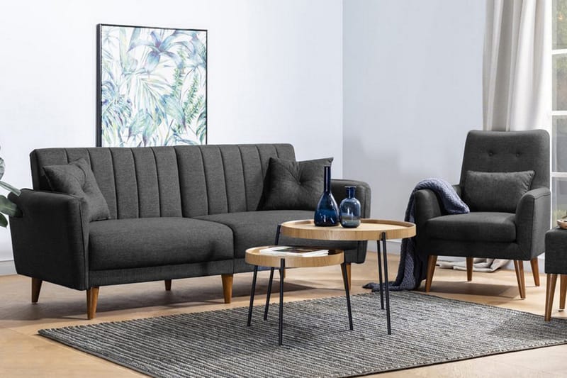 Lepinas 3-sits Bäddbar Soffgrupp i Tyg med Fotpall, Antracit