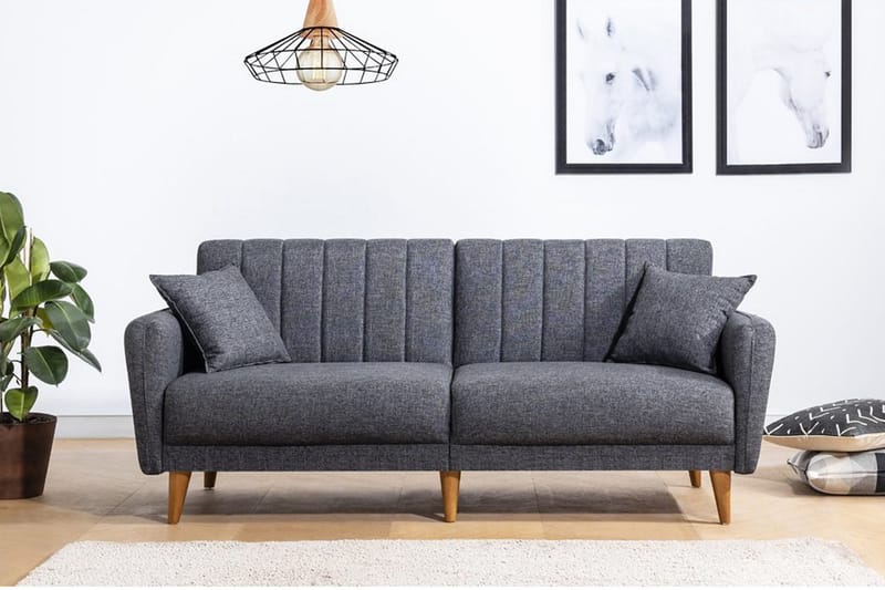 Lepinas 3-sits Bäddbar Soffgrupp i Tyg med Fotpall - Antracit - Möbler - Soffa - Soffgrupp