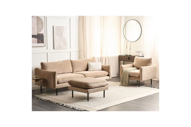 Soffgrupp med fotpall Vinterbro Beige/svart, Sammet - Beige - Möbler - Soffa - Soffgrupp