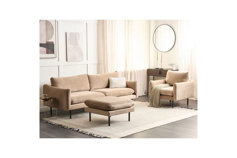Soffgrupp med fotpall Vinterbro Beige/svart, Sammet - Beige/svart, Sammet - Möbler - Soffa - Soffgrupp