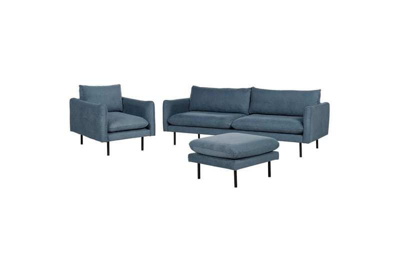 Soffgrupp med fotpall Vinterbro Blå/Svart, Chenille - Blå/Svart, Chenille - Möbler - Soffa - Soffgrupp