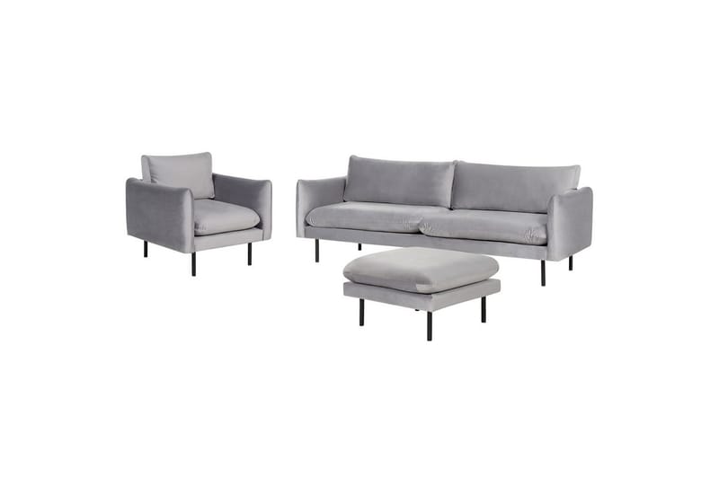 Soffgrupp med fotpall Vinterbro Grå/svart, Sammet - Grå/svart, Sammet - Möbler - Soffa - Soffgrupp