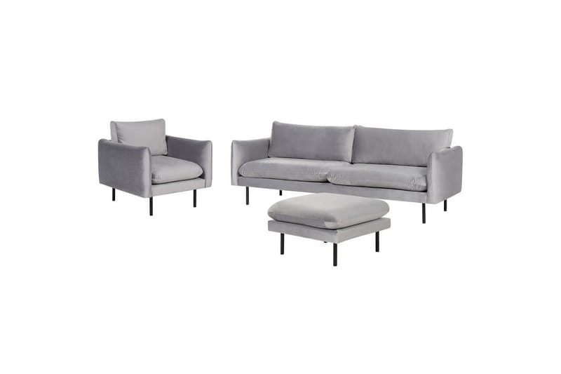 Soffgrupp med fotpall Vinterbro Grå/svart, Sammet, Grå/svart, Sammet