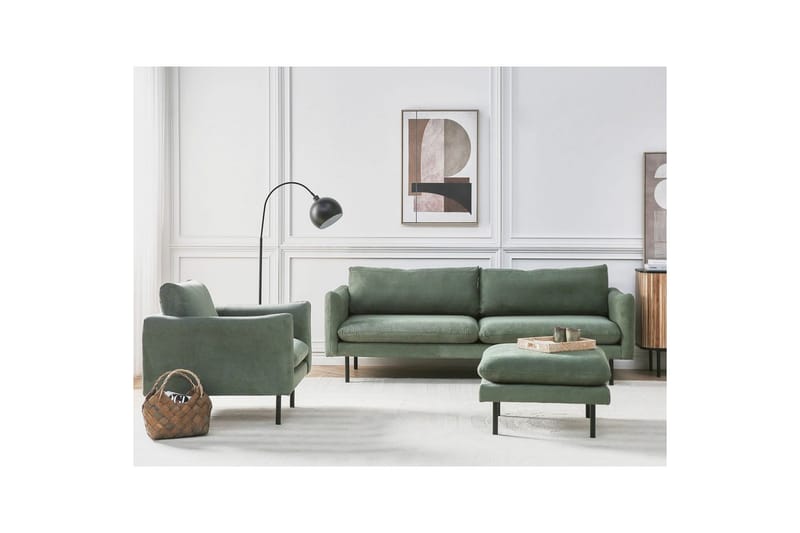 Soffgrupp med fotpall Vinterbro Grön/Svart, Polyester - Grön/Svart, Polyester - Möbler - Soffa - Soffgrupp