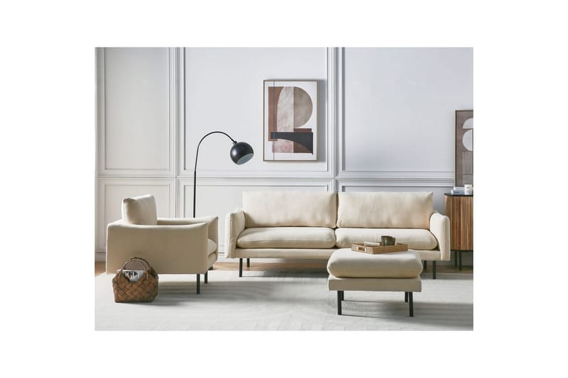 Soffgrupp med fotpall Vinterbro Ljusbeige/svart, Polyester - Ljusbeige/svart, Polyester - Möbler - Soffa - Soffgrupp