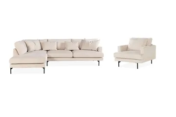 Menard Soffgrupp 4-sits Vänstervänd L-formad Schäslongsoffa + Stor Fåtölj i Manchester - Beige - Möbler - Soffa - Soffgrupp